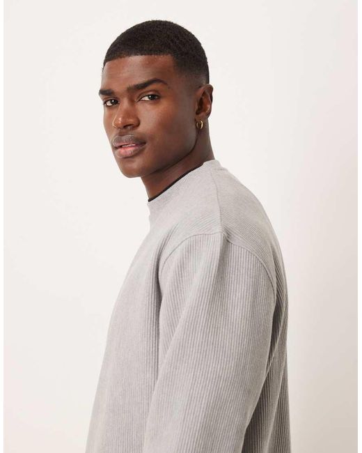 ASOS Gray Relaxed Boxy Ribbed Sweatshirt for men