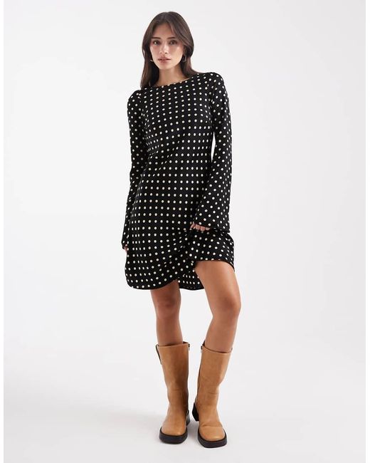 Brave Soul Black Long Sleeve Polka Dot Mini Dress