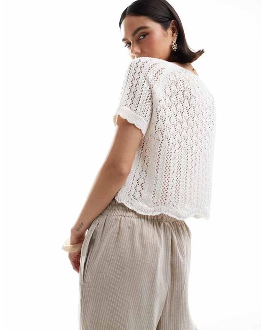 Top A Maniche Corte All'Uncinetto di ONLY in White
