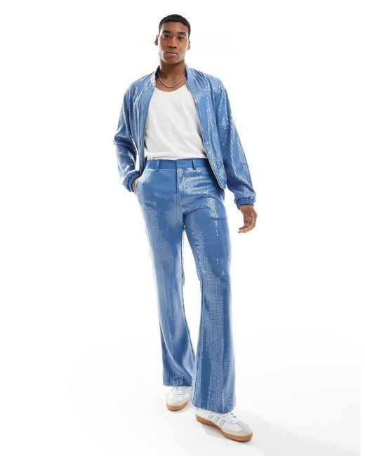 ASOS Blue Smart Co-Ord Sequin Flare Trouser for men