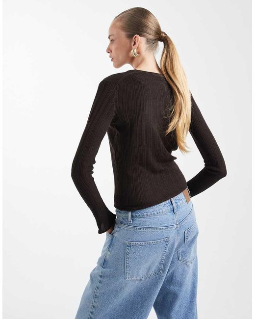 Mango Black Teen Lightweight Knitted Top With Flared Sleeves