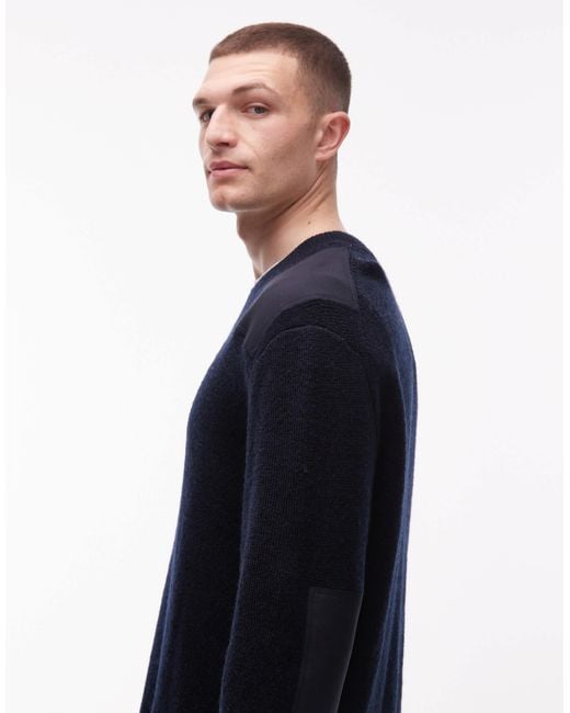 ARKET Blue Pure Wool Patch Crew Neck Knitted Jumper for men