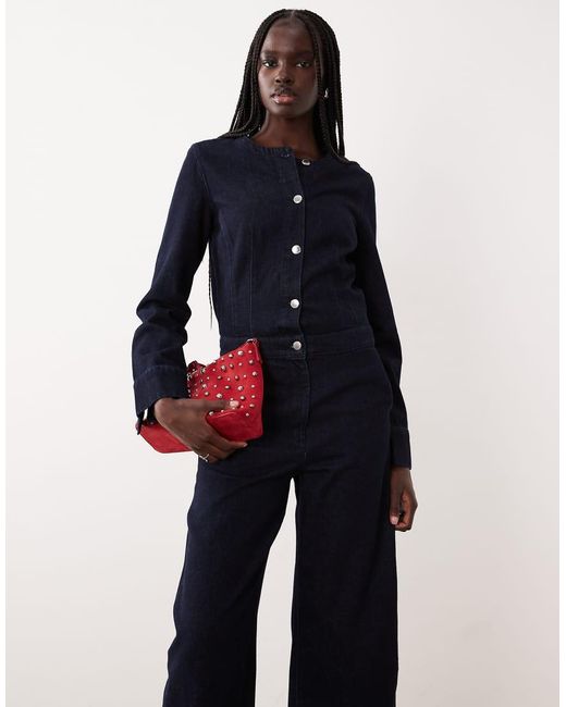 Mango Blue 100% Cotton Long Sleeve Jumpsuit
