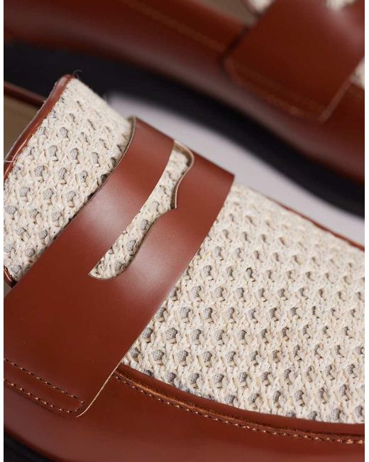 ASOS Pink Two Tone Penny Loafers With Raffia Detail for men
