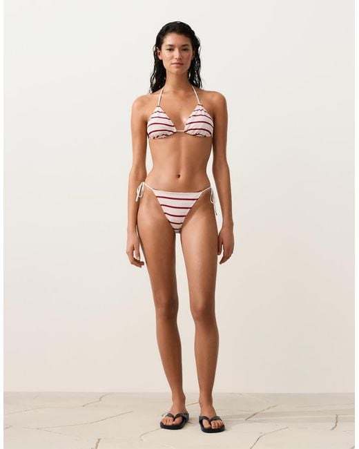 Oysho Brown Crochet Stripe Triangle Bikini Top