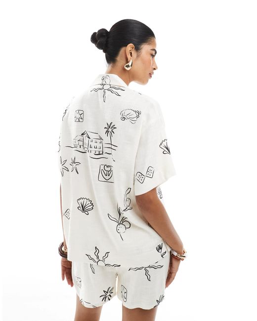 ASOS White Linen Blend Short Sleeve Co-Ord Shirt