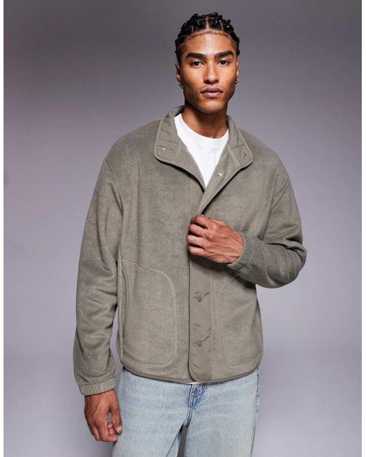 ASOS Oversized Fleece Jack Met Knoopsluiting En Nylon Inzetstuk in het Gray voor heren