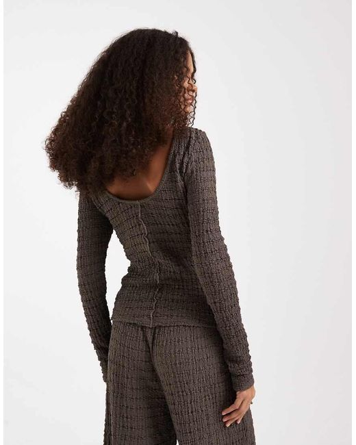 ASOS Brown Mix And Match Textured Long Sleeve Top With Seam Detail And Scoop Back