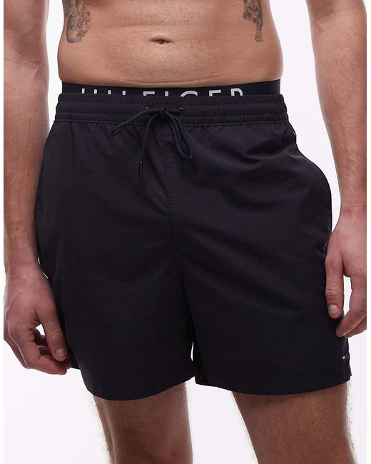 Tommy Hilfiger Blue Double Waistband Drawstring Swim Shorts for men
