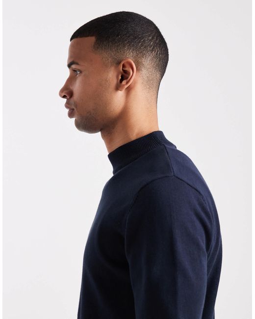 Brave Soul Blue Fitted High Neck Jumper for men