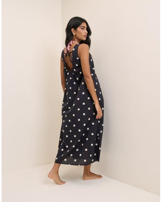 Nobody's Child Blue Polka Dot Scoop Neck Midi Beach Dress