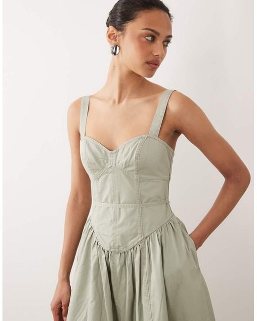 Abercrombie & Fitch Natural Twill V-neck Midi Dress