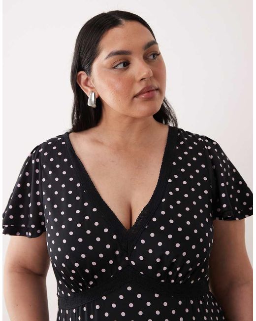 Nobody's Child Black V-neck Lace Trim Open Back Midi Dress