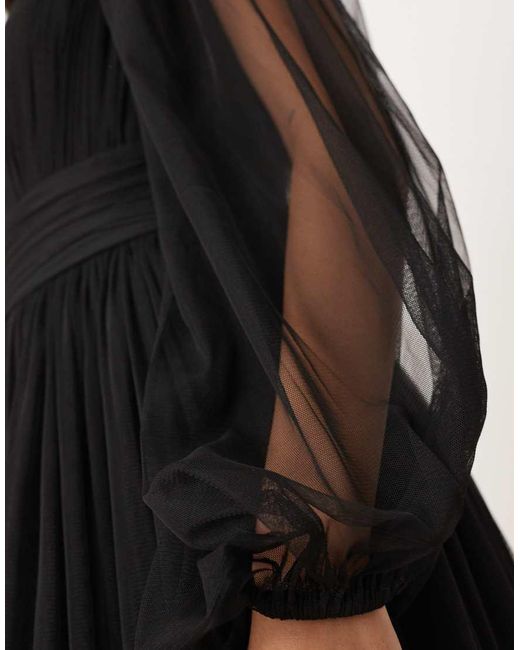 LACE & BEADS Black Bridesmaid Long Sleeve Maxi Dress
