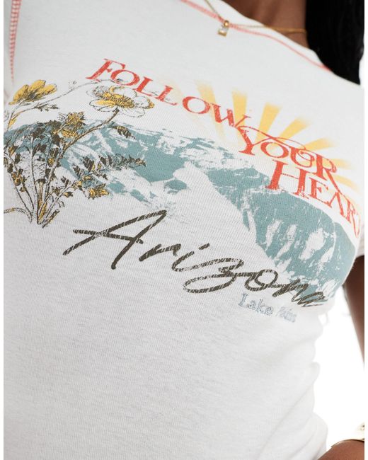 Camiseta corta color con estampado "arizona" River Island de color Gray