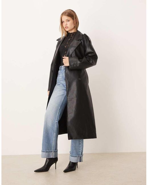 Gina Tricot Midaxi Jas Van Imitatieleer Met Riem in het Natural