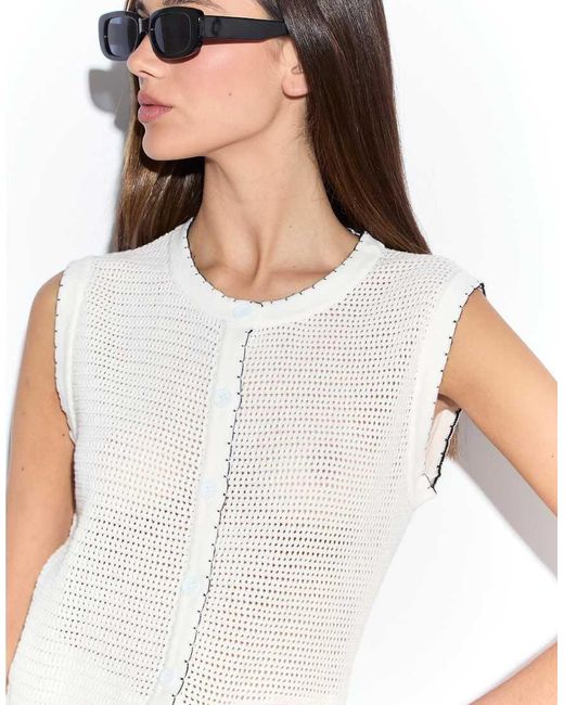 NARRATED White Button Front Knit Top