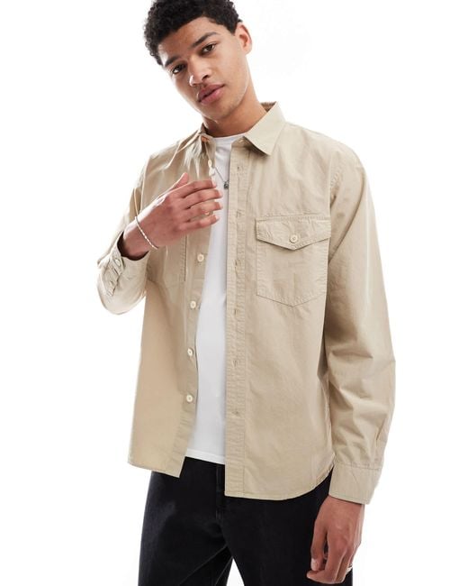 Paul Smith Natural Casual Overshirt With Patch Logo for men