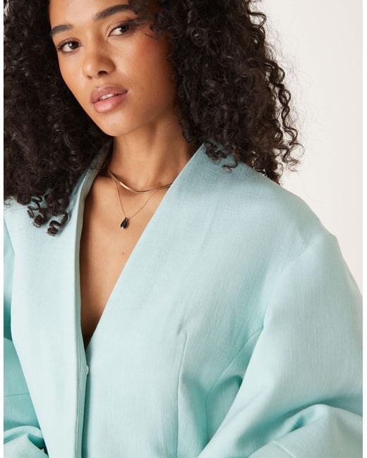ASOS Blue Cocoon Sleeve Collarless Blazer Co-Ord
