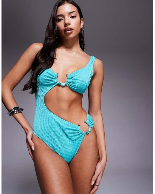 South Beach Blue Cutout Swimsuit With Hardware Detail
