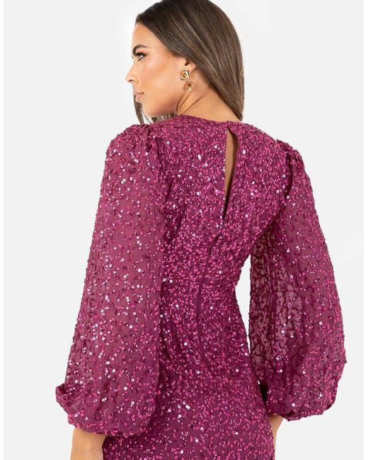 Maya Red Embellished Blouson Sleeve Maxi Dress