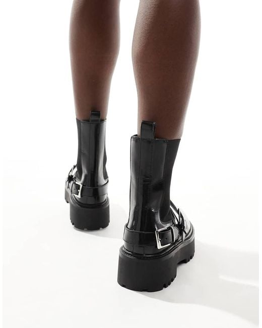 Schuh Black Ariah Chunky Buckle Ankle Boots