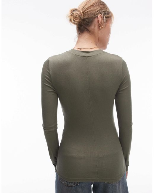 TOPSHOP Brown Premium Rib Long Sleeve Top