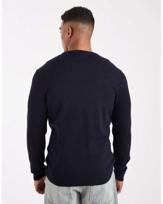 Threadbare Blue Crew Neck Knitted Jumper for men