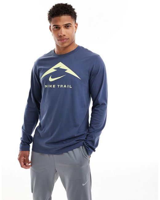 Nike – trail dri-fit – langärmliges shirt in Blue für Herren