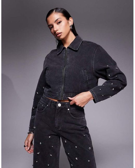 Liquor N Poker Blue Boxy Embellished Denim Jacket Co-ord