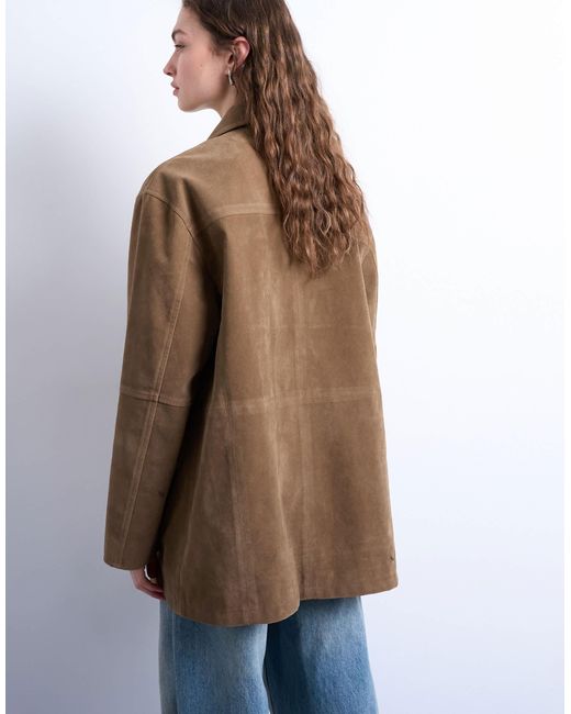 TOPSHOP Brown – high break – mittellange jacke aus wildlederimitat