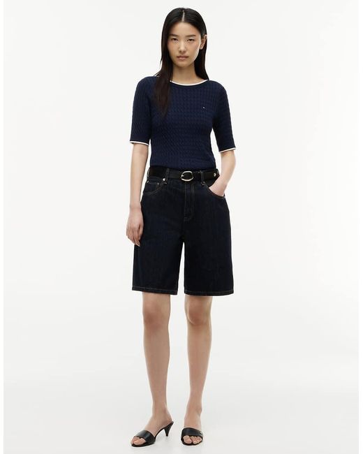 Tommy Hilfiger Blue High Rise Straight Denim Bermuda Shorts