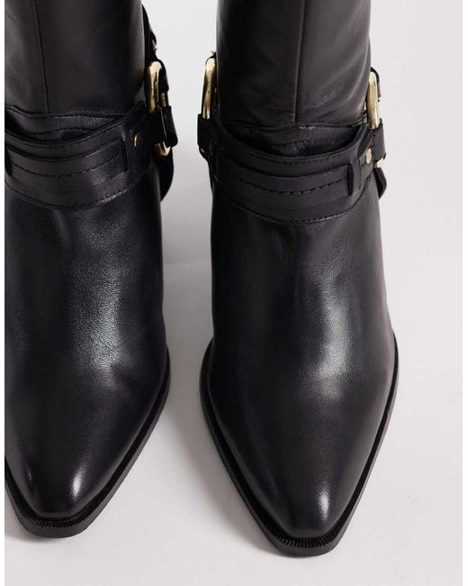 ASOS Natural Elena Leather Western Ankle Boot With Harness