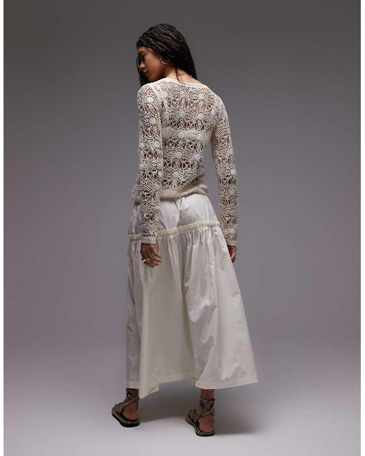 Falda De Corte Amplio Con Volantes De Popelina De -Blanco TOPSHOP de color Gray