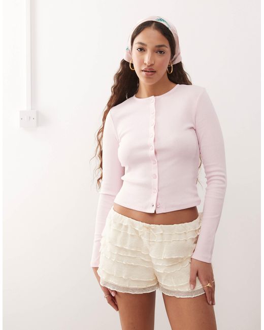 Miss Selfridge Pink – geripptes strickjacke