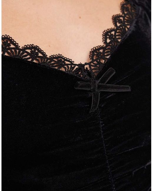 Miss Selfridge Black Velvet Puff Sleeve Playsuit