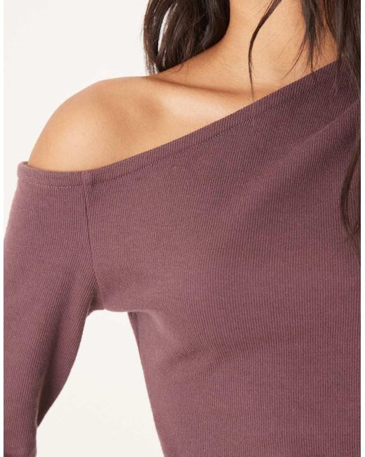 ASOS Superzachte Top Met Blote Schouder En Lange Mouwen in het Purple