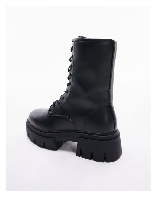 TOPSHOP Black Lydia Chunky Lace Up Boots