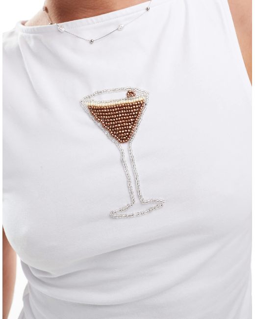 ASOS White Sleeveless Tank With Beaded Espresso Graphic