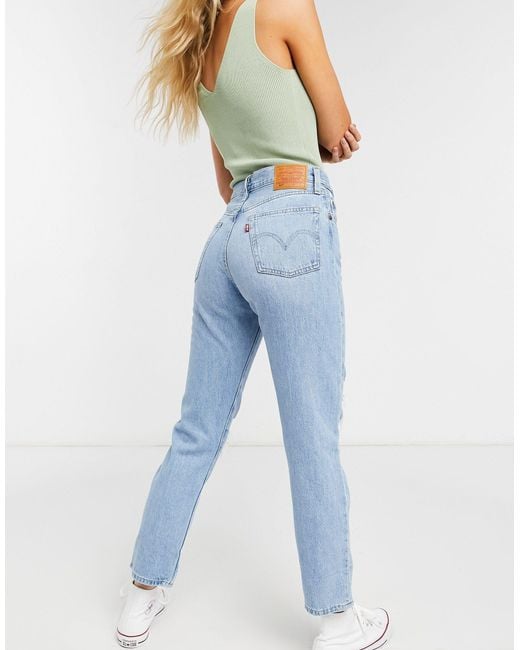 Levi's 501 High Rise Rip Knee Straight Leg Crop Jeans With Rips in Blue
