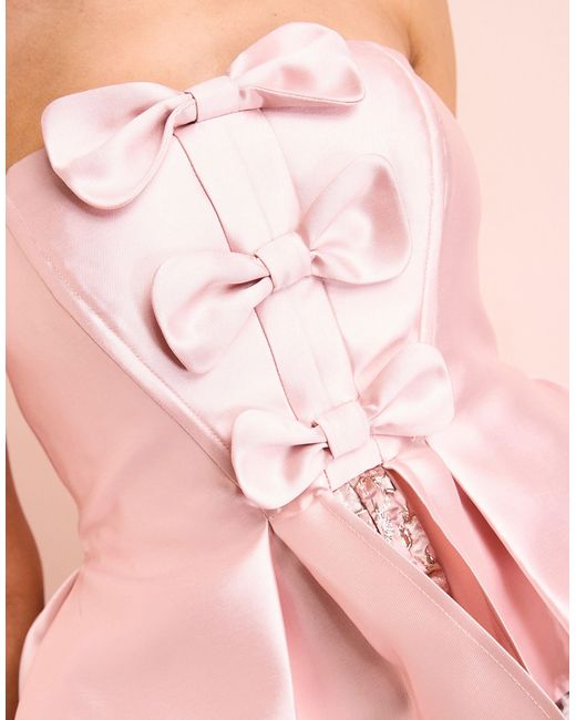 ASOS Pink – trägerloses minikleid aus jacquard mit blumenmuster und korsettoberteil aus satin mit schleifenverzierung