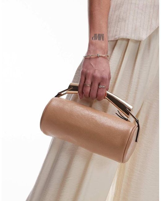 TOPSHOP Brown Gabi Barrel Grab Bag With Metal Handle