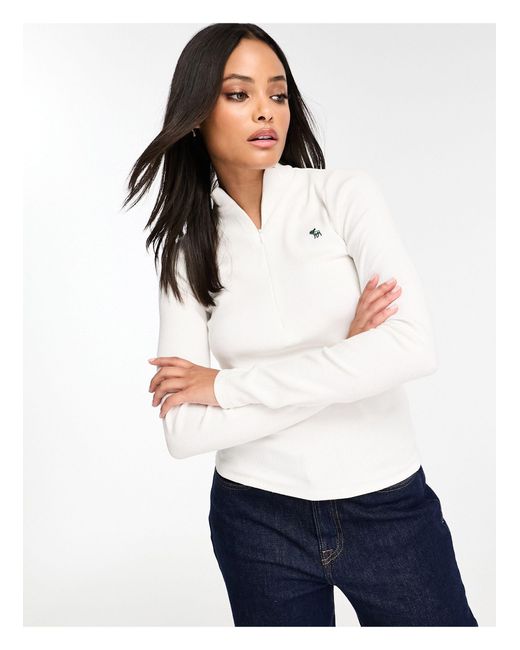 Abercrombie & Fitch White Half Zip Long Sleeve Top With Mock Neck