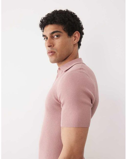 ASOS Red Essential Muscle-fit Fine-rib Knit Polo for men