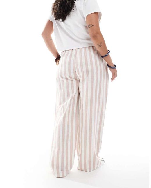 ASOS White Asos Design Curve Linen Look Pull On Tapered Trousers