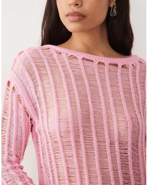 ASOS Pink Knitted Ladder Stitch Jumper