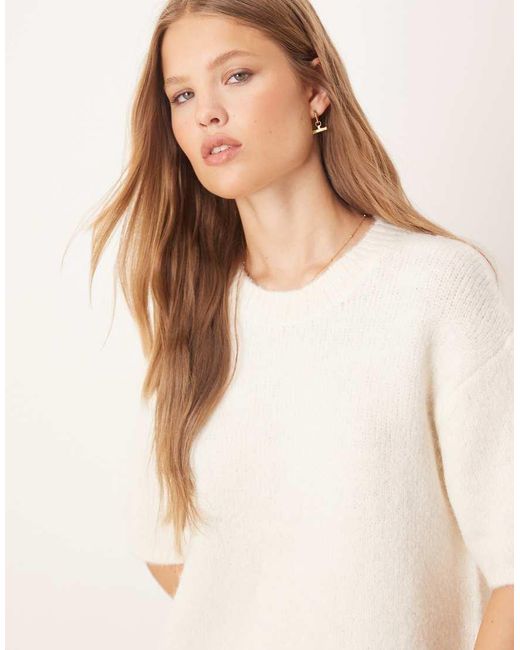 Gina Tricot White Short Sleeve Crew Neck Midweight Knitted Top