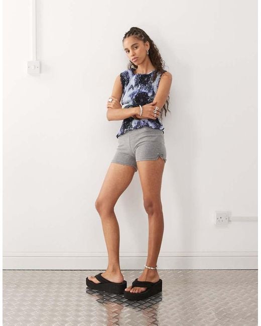 Monki Blue Smock Shirred Sleeveless Tank With Frill Edge