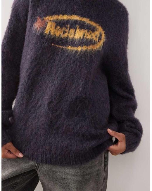 Reclaimed Vintage Blue Boxy Crew Neck Brushed Knitted Jumper With Logo