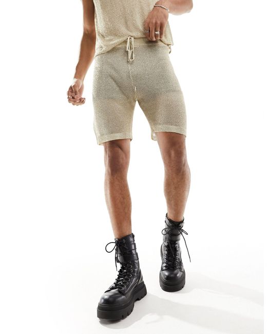 ASOS Natural Knitted Metallic Mesh Shorts for men